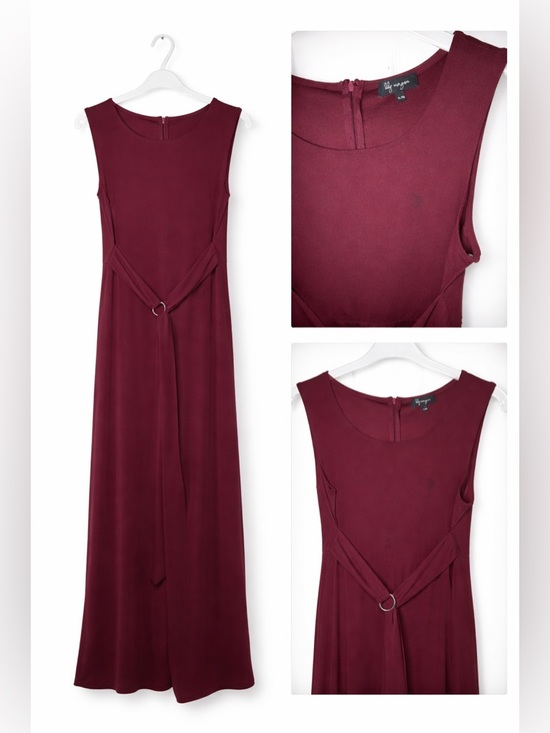 Lily Morgan Pants - Sleeveless Burgundy Jumpsuit with Waist Tie